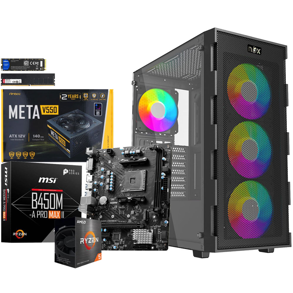 Unite Gamer AMD RZN5 5600G/CM B450M/DDR4 8G 3200Mhz/SSD 256GB /PSU 550W/CASE NOX QUANTUM full White plus 4Pcs Fans RGB