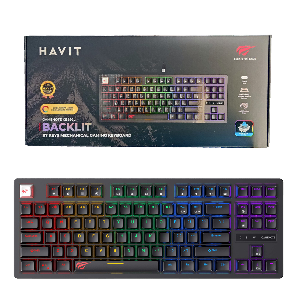 CLAVIER HAVIT MECANIQUE KB-892L BLUE-SW -75%