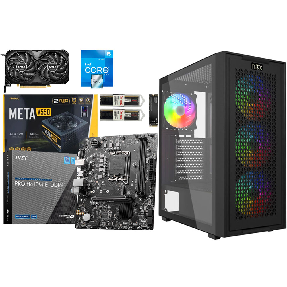 UG Intel I5 12400F/CM MSI PRO H610M-E/DDR4 2X8 16G 3200Mhz/NVME 256-G/PSU 550W/GPU 4060 VENTUS 8G OC/CASE NOX NEXUS full Black plus 4Pcs Fans RGB