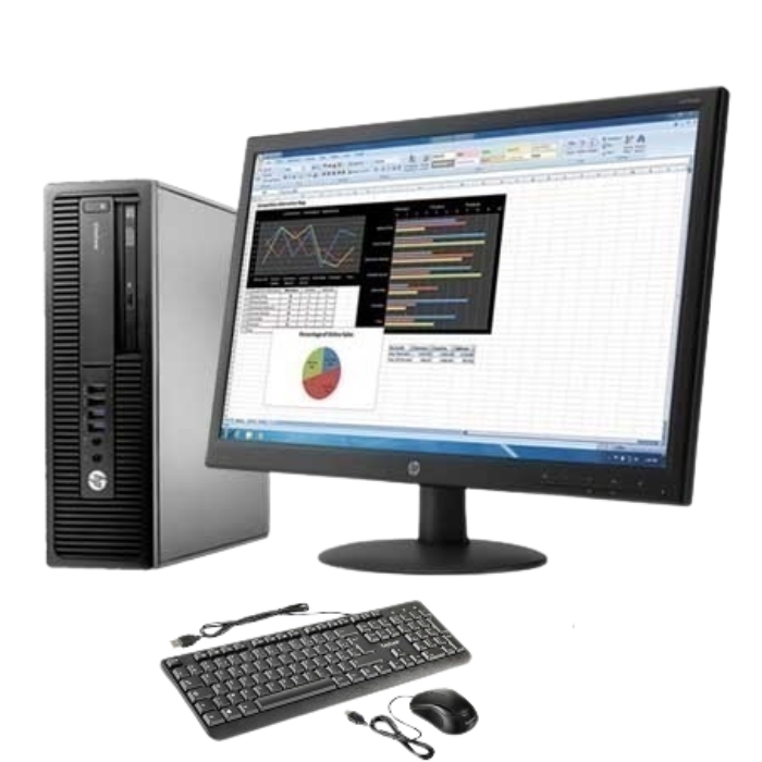 PC DE BUREAU HP ELITDESK 800 G1 I5-4em/DDR3 8G/SDD 256G/DVD RW/ECRAN HP 24" /clavier +souris originale