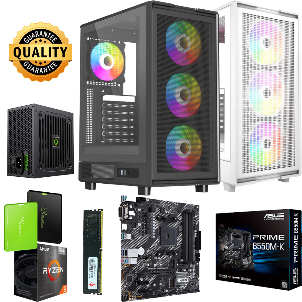 Unite Gamer AMD RZN5 5650G/CM B450M ASUS/DDR4 8G 3200Mhz/SSD 256GB /PSU 500W/Boitier Gamer NOX APEX FLOW full plus 4Pcs Fans RGB