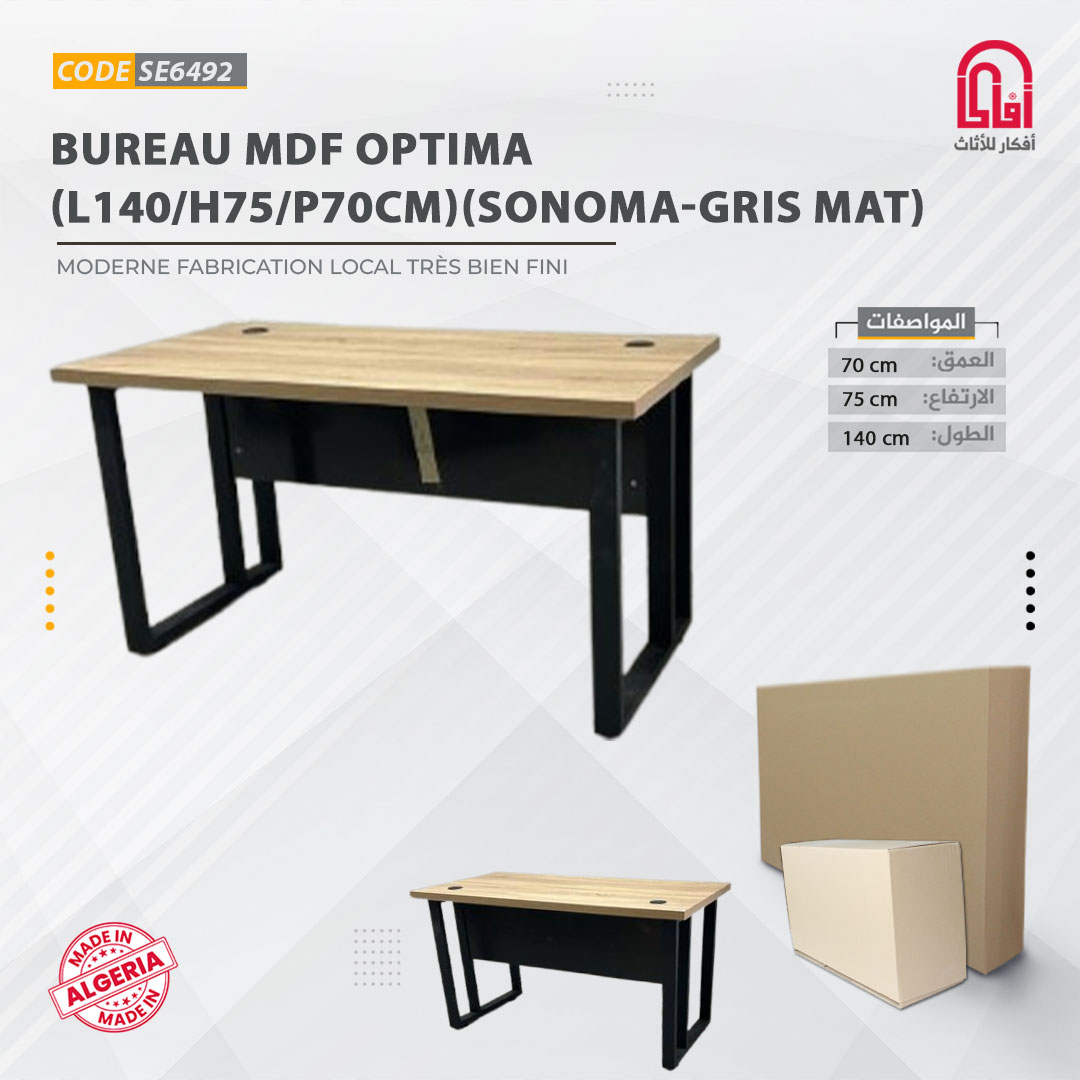 Bureau MDF OPTIMA (L140/H75/P70cm) (D-Sonoma P0-Gris Mat)