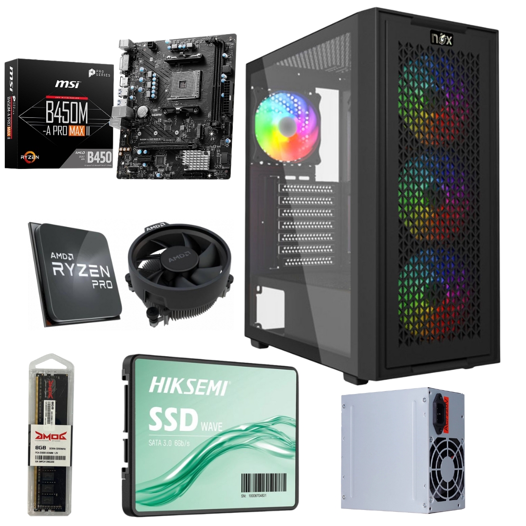 Unite Gamer AMD RZN(5) 5650G/CM MSI B450-A PRO MAX/DDR4 8G 3200Mhz/SSD 256GB /PSU 420W/CASE NOX NEXUS FULL BLACK plus 4Pcs Fan RGB