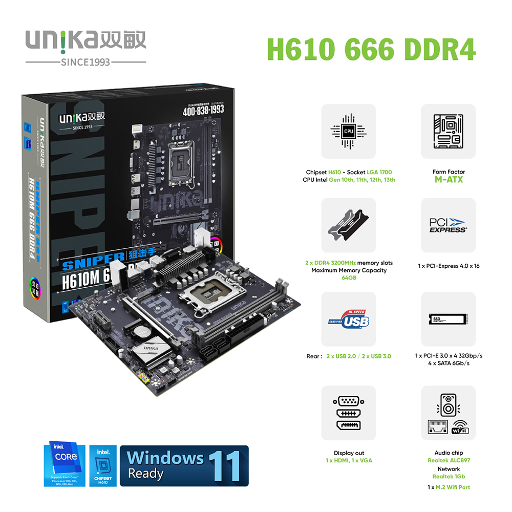Carte Mere UNIKA H610M 666 DDR4 SNIPER
