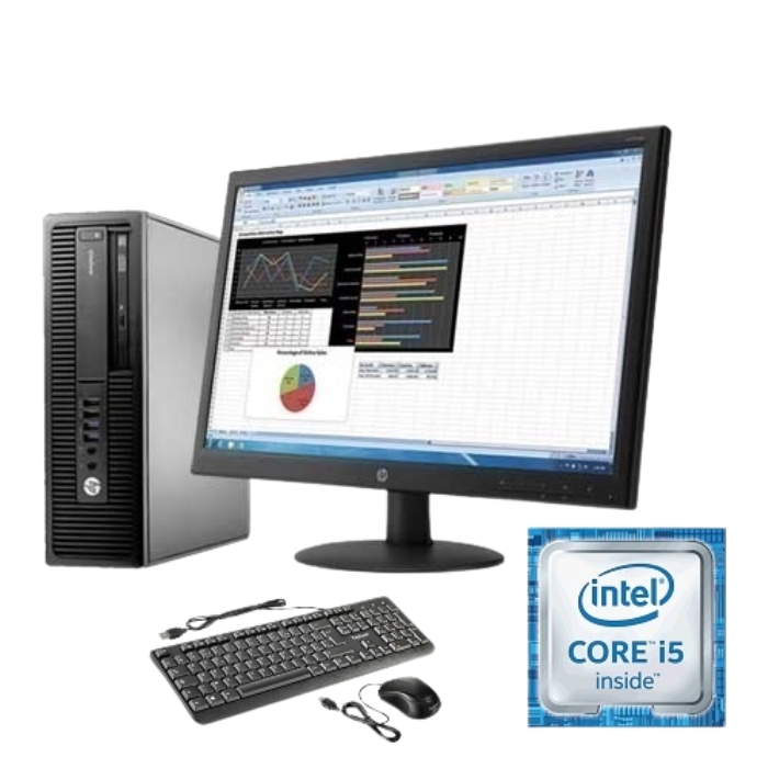 PC DE BUREAU HP ELITDESK 800 G1 I5-4em/DDR3 8G/SDD 256G/DVD RW/ECRAN HP 21.5" /clavier +souris originale