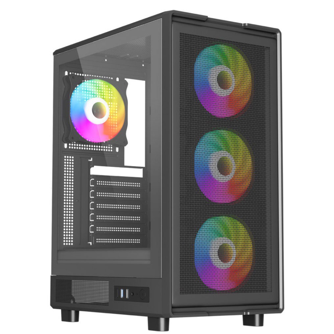 Unite Gamer AMD RZN5 5655G/CM B450M/DDR4 16G 3200Mhz/SSD 256GB /PSU 500W/CASE NOX APEX FLOW full Black plus 4Pcs Fans RGB