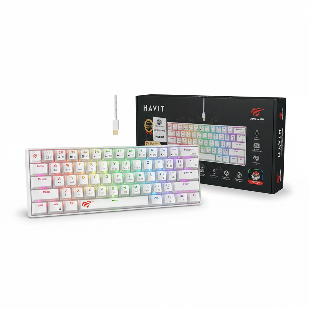 CLAVIER HAVIT MECANIQUE KB-903L WHITE- RED-SW 60%