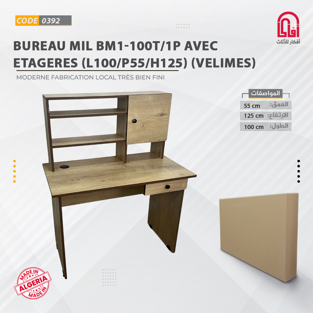 Bureau MIL BM100-1T/1P Avec Etageres (L100/P55/H125) (velimes)