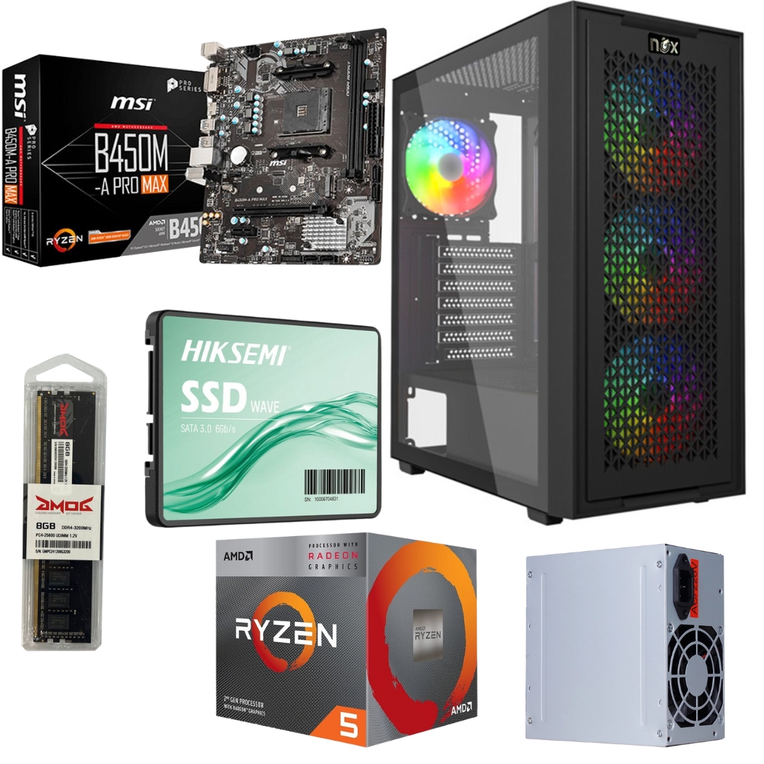 Unite Gamer AMD RZN(5) 3400G/CM MSI B450-A PRO MAX/DDR4 8G 3200Mhz/SSD 256GB /PSU Antec 420W/CASE NOX NEXUS FULL BLACK plus 4Pcs Fan RGB