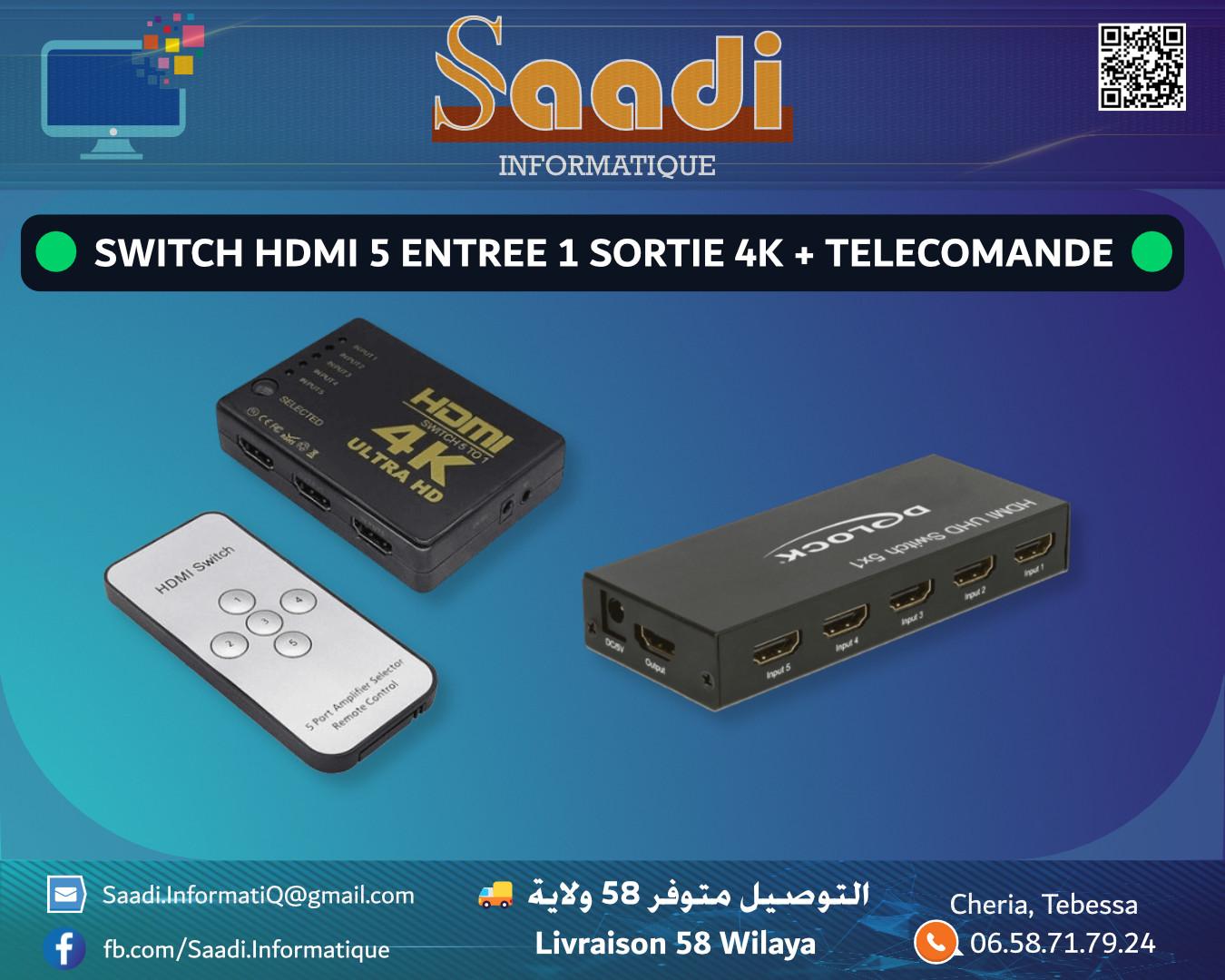 SWITCH HDMI 5 ENTREE 1 SORTIE 4K + TELECOMANDE