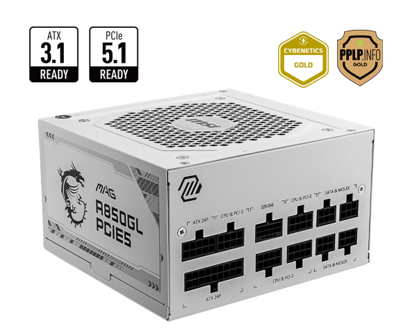 ALIMENTATION MSI MAG A850GL PCIE5 WHITE 850W GOLD