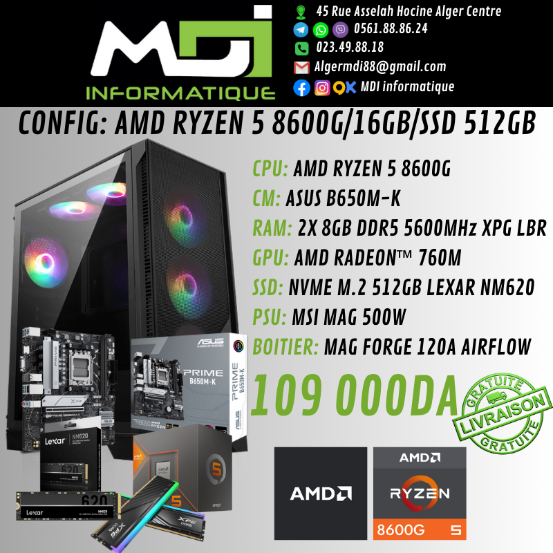 CONFIG GAMING : AMD RYZEN 5 8600G/16GB/SSD 512GB