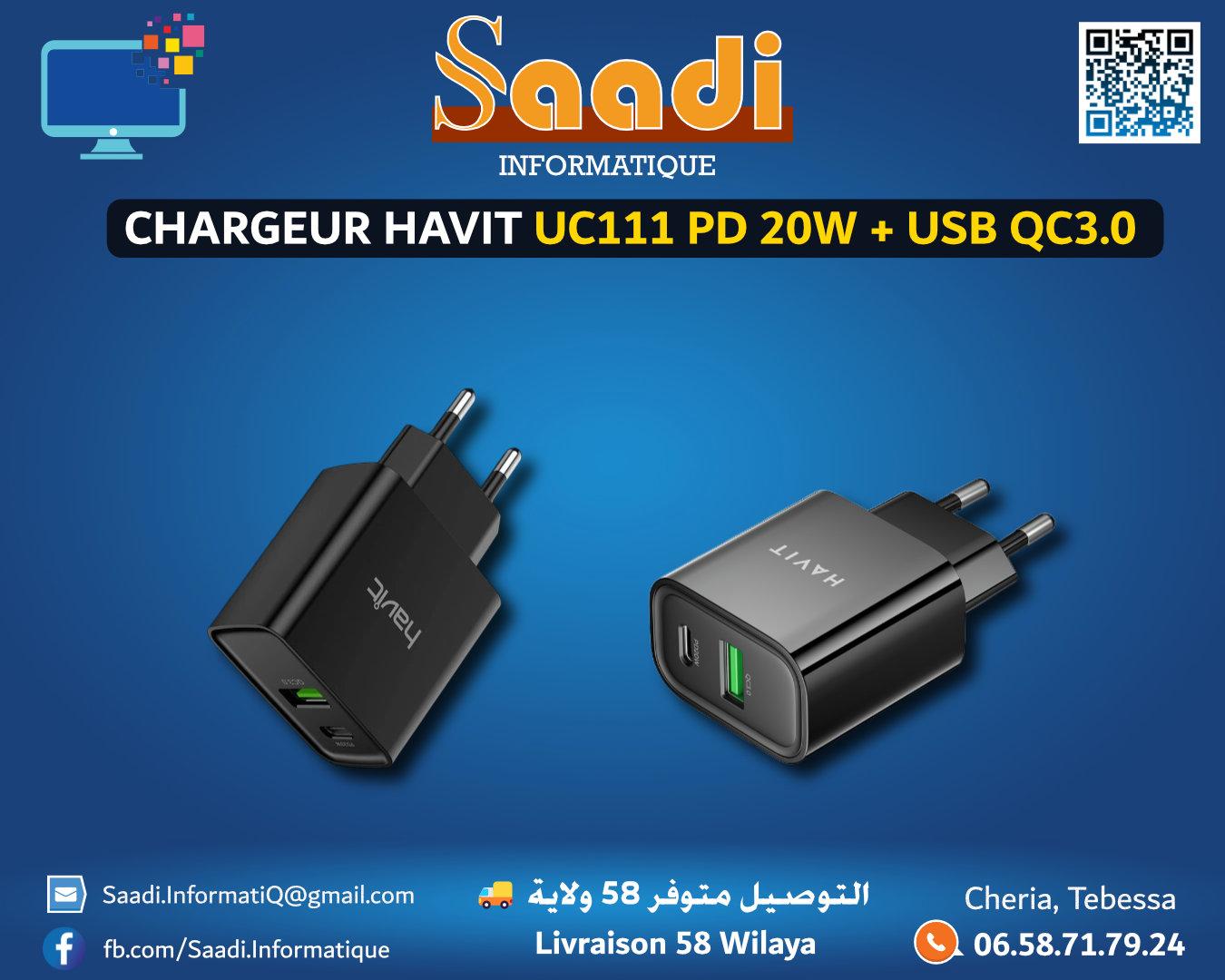 CHARGEUR HAVIT UC111 PD 20W + USB QC3.0