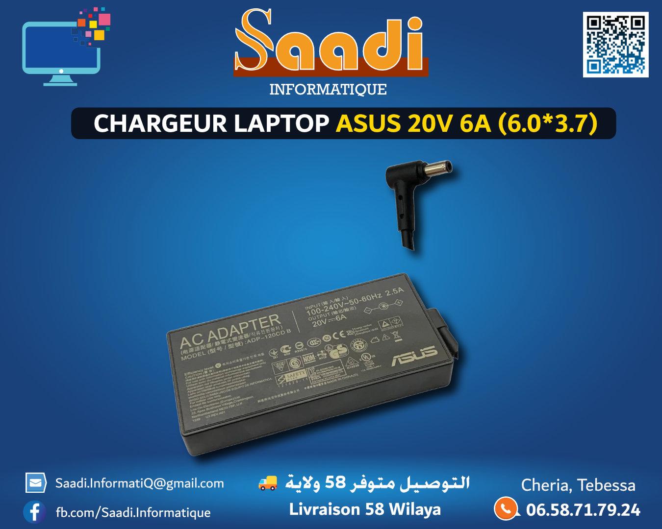 CHARGEUR LAPTOP ASUS 20V 6A (6.0*3.7)