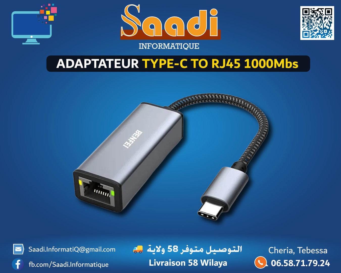 ADAPTATEUR TYPE-C TO RJ45 1000Mbs GIGABIT