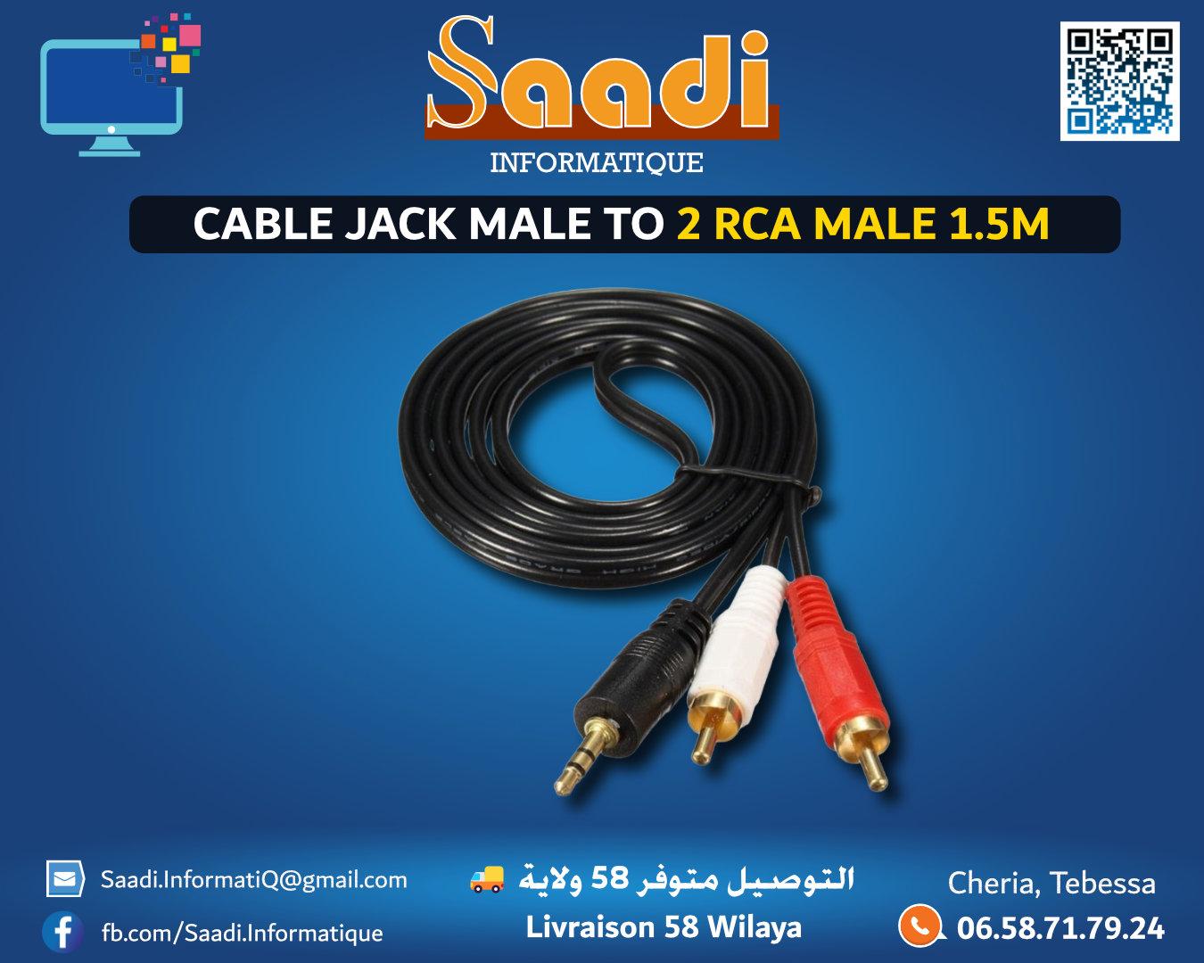 CABLE JACK MALE TO 2 RCA MALE 1.5M