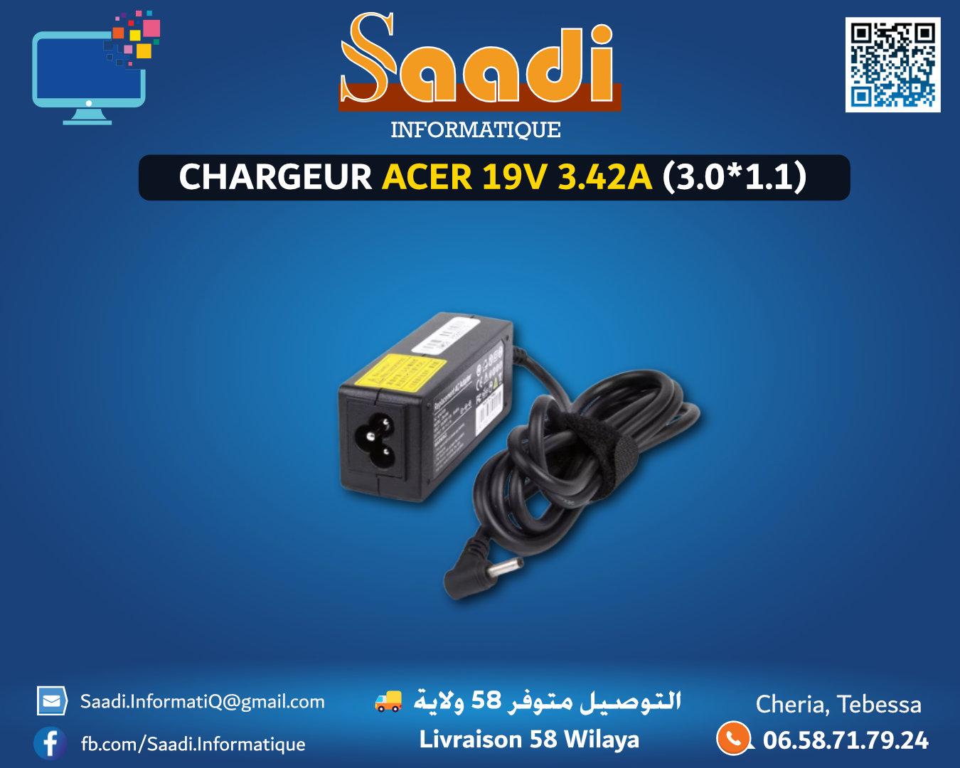 CHARGEUR LAPTOP ACER 19V 3.42A (3.0*1.1)