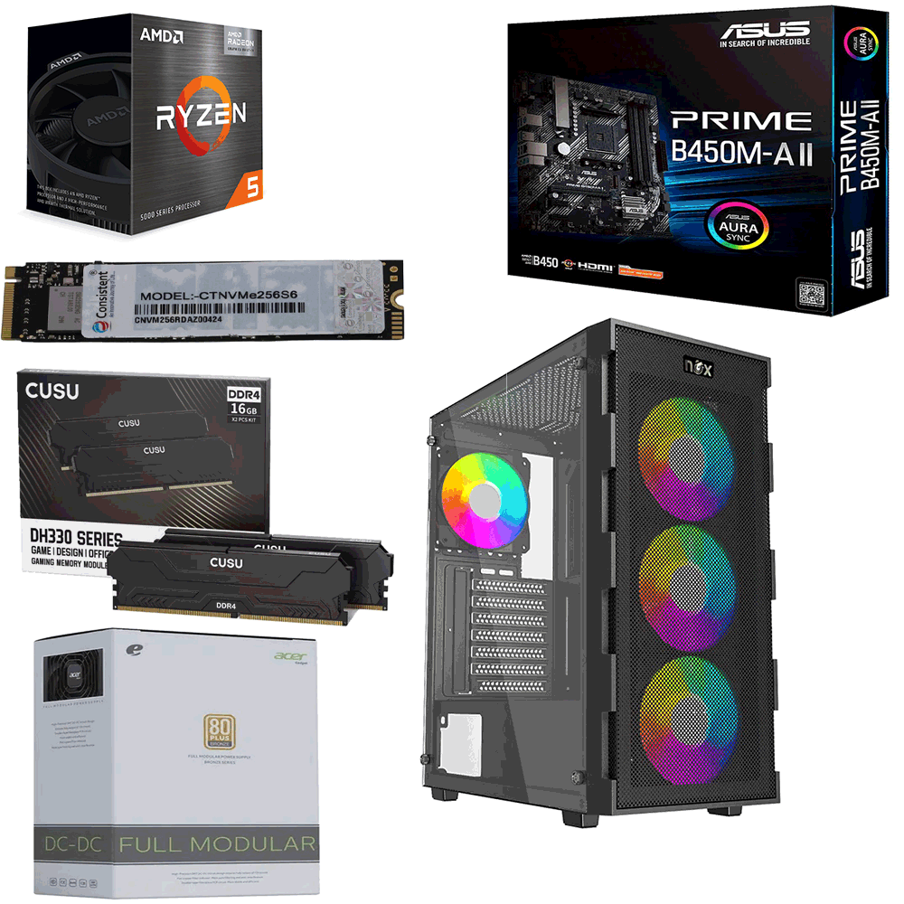 Unite Gamer RYZEN 5-5600GT/CM B450M DDR4 /RAM DDR4 16G x2 3200Mhz/ SSD 256GB NVMe /PSU 550W BLACK/ Case NOX Quantum BLACK