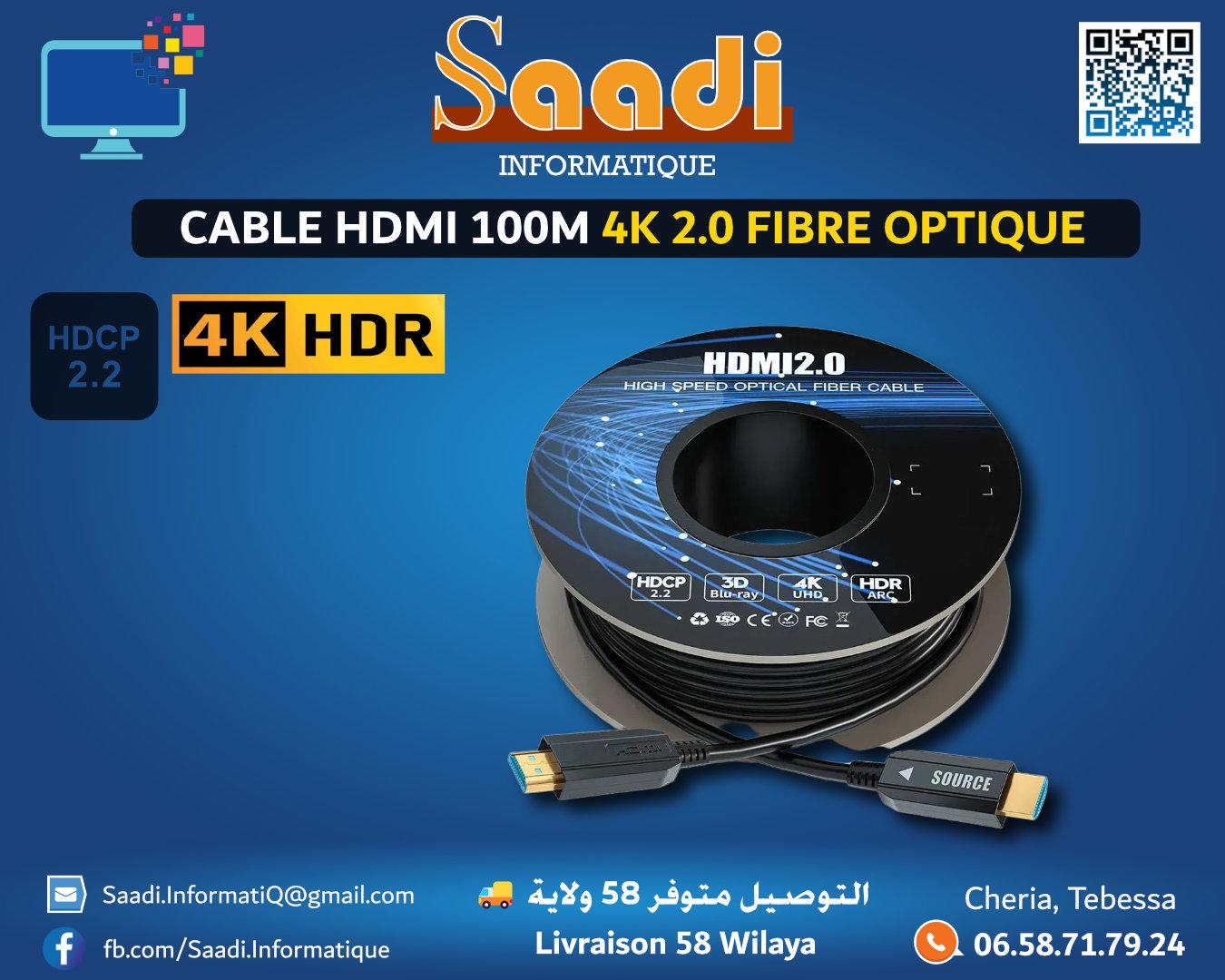CABLE HDMI 100M 4K 2.0 FIBRE OPTIQUE