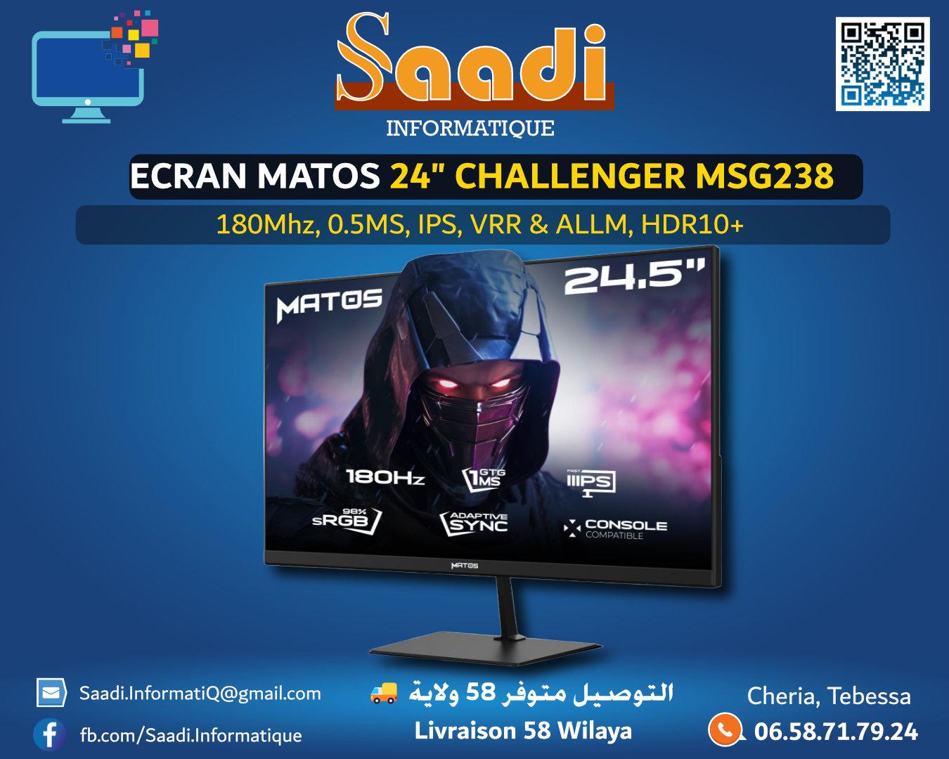 ECRAN MATOS GAMING 24" CHALLENGER MSG238 180HZ 0.5MS