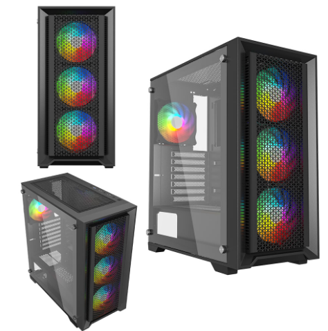 Boitier Gamer NOX SPECTRUM full Black plus 4Pcs Fans M11-12cm ARGB + Controller 10 sorties