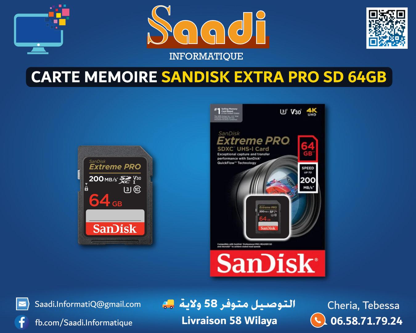 CARTE MEMOIRE SANDISK EXTRA PRO SD 64GB