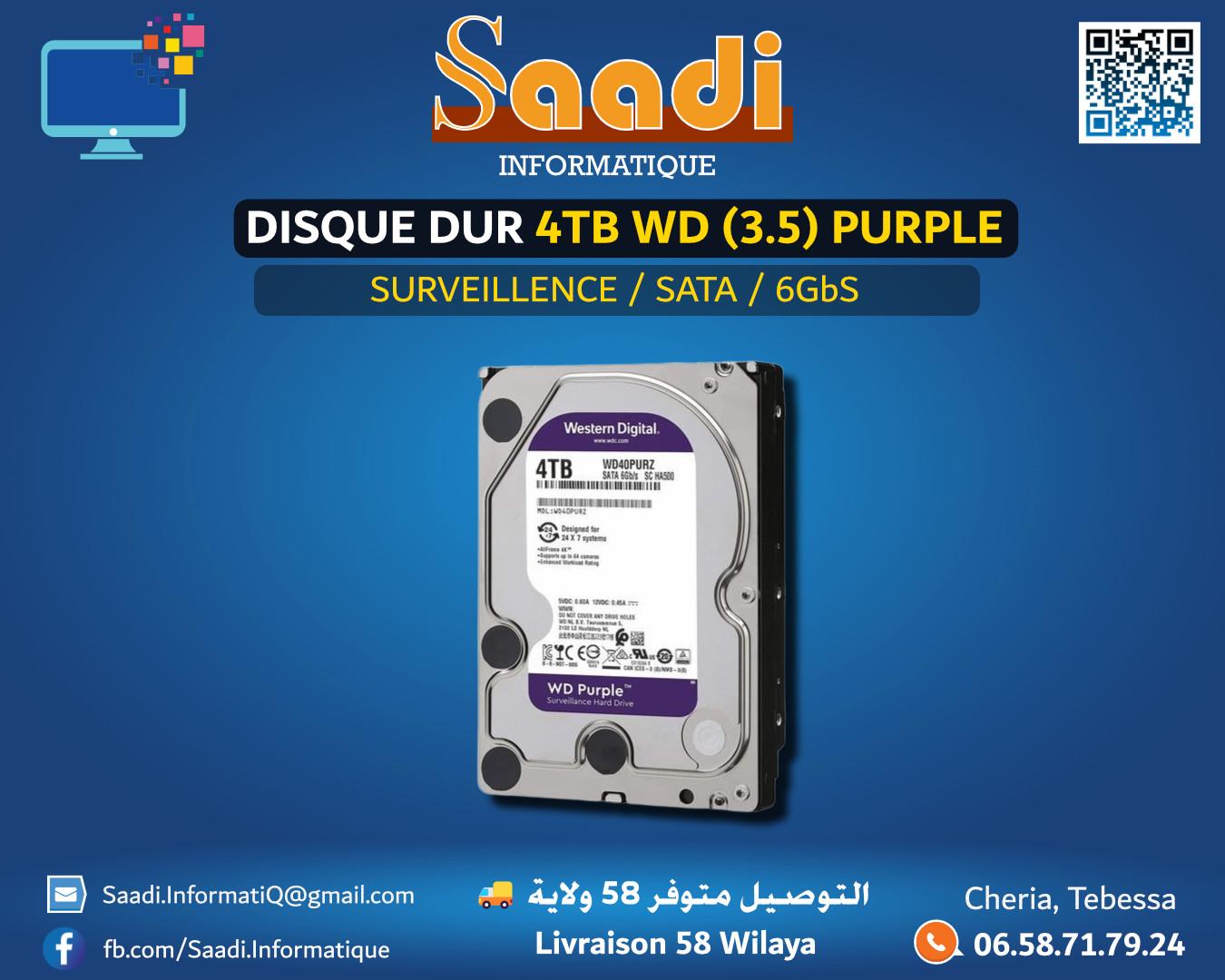 DISQUE DUR SURVEILLENCE 4TB WD (3.5) PURPLE 6GbS