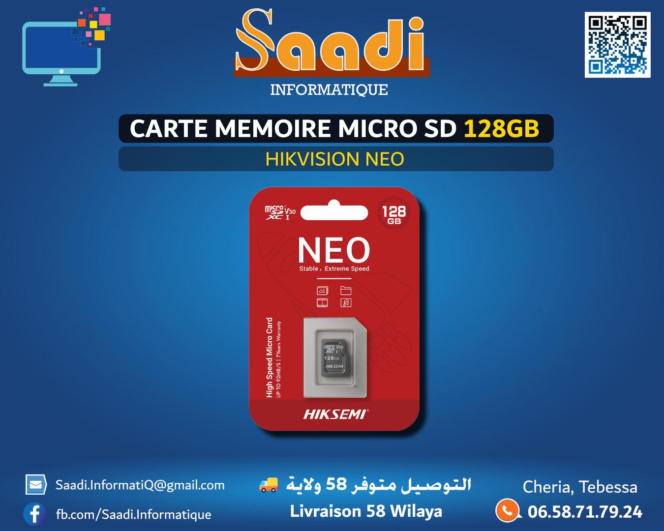 CARTE MEMOIRE MICRO SD HIKVISION NEO 128GB